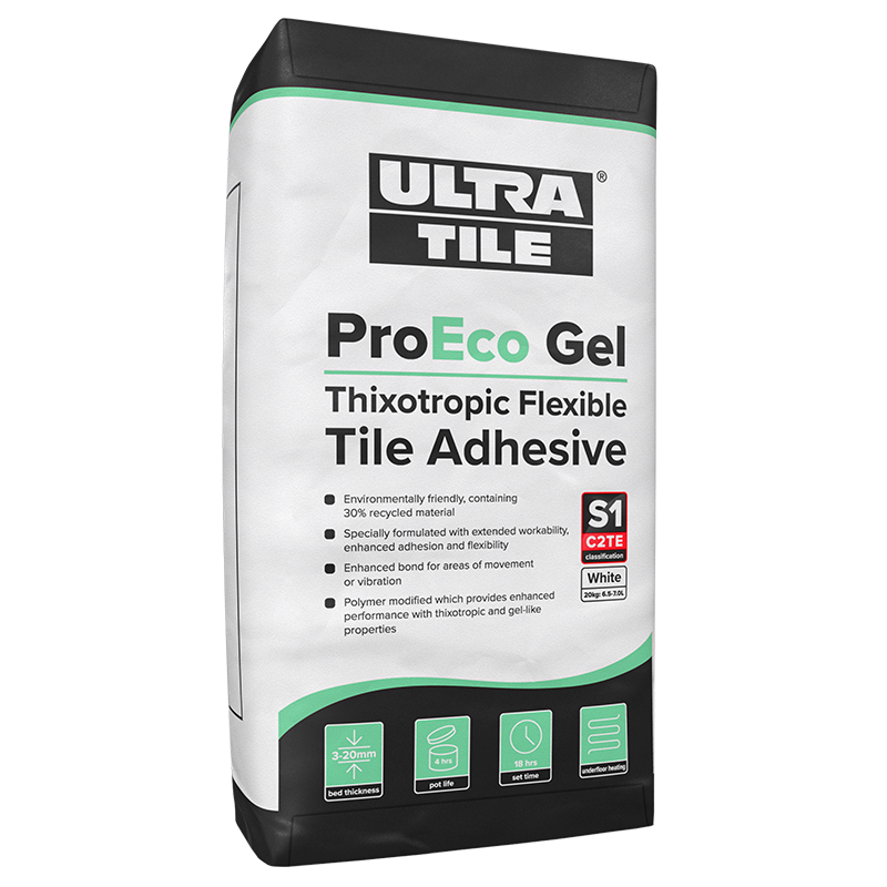 Ultra Tile ProEco Gel Standard Setting Thixotropic Flexible S1 Tile Adhesive White 20kg